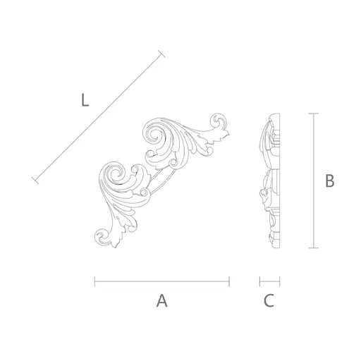 Beech Small Corner Applique with Joined Acanthus Scrolls